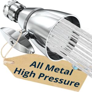 HammerHead Showers® ALL METAL 2 Inch High Pressure Shower Heads - CHROME – 2.5 GPM Shower Heads High Pressure - High Flow Shower Head with ADJUSTABLE SPRAY PATTERN - Fixed Shower Head