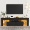 YESHOMY Modern LED TV Stand for Televisions up to 70 Inch with Glass Shelves and Drawer, Gaming Entertainment Center with Multiple Dynamic RGB Modes, for Livingroom, Bedroom, 60 Inch, Black