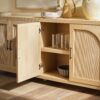 Walker Edison Modern 70" Reeded Sideboard, Credenza with Doors for Kitchen, Dining Room, Media and Game Storage, Buffet Cabinet with Cord Management, 16" D X 30" H, Coastal Oak