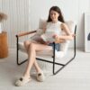 MAXYOYO Sherpa Accent Chair, Boucle Arm Chair Living Room Chair, Reading Accent Chair, Mid Century Modern Bedroom Chair,Teddy Armchair Wooden Arms Metal Frame