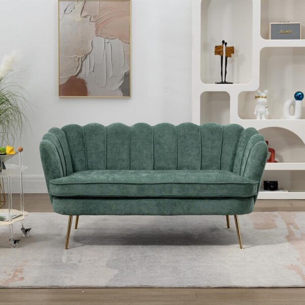 59" Wide Modern Boucle Loveseat Small Sofa Small Mini Room Couch 2-Seater Sofa with Gold Metal Legs for Small Space Office Studio Apartment Bedroom (Green)