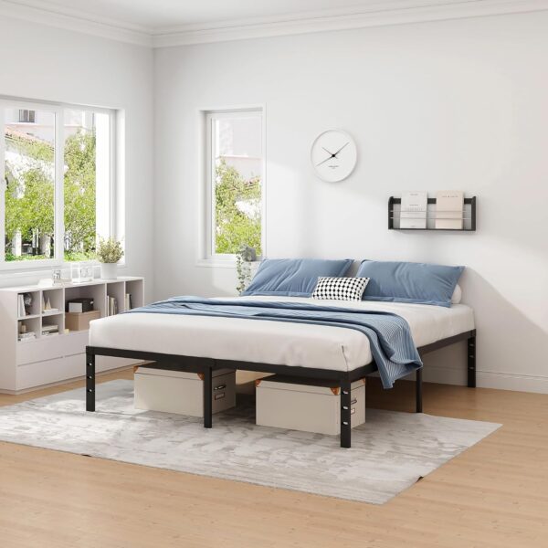 Metal Bed Frame,Full Size Bed Frame with Storage Space,Heavy Duty Sturdy Mattress Foundation,Easy Assembly,No Box Spring Needed, Black,14 Inch,Full