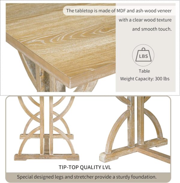 Merax 6 Pieces Wood Dining Table Set with Bench, Retro Rectangular Table with Unique Legs and 4 Upholstered Chairs & 1 Bench for Dining Room and Kitchen (Natural Wood Wash+Beige)