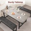 IDEALHOUSE 3 Piece Dining Table Set for 4-6, 63" Extendable Kitchen Table and Bench Set for 6, Metal Frame Rectangle Kitchen Table Set with 2 Upholstered Benches for Dining Room, Apartment, Retro Gray