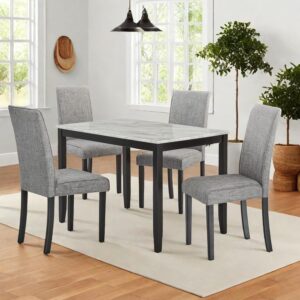 Dining Table Set,5-Piece Dining Set with a Faux Marble Tabletop Table & Four Upholstered Dining Chairs,Wooden Table & Chairs Set for 4 for Kitchen and Dining Room,Dark Espresso&Gray