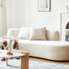 90" Curved Sofa with Throw Pillows, 4 Seater Luxury Velvet Couch with Half Moon Design and High-Density Foam, Ideal for Modern Living Room, Office and Apartment, Ivory