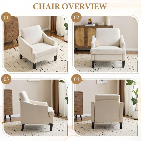 Bezseller Modern Accent Chair, Upholstered Reading Armchair with Wood Legs, Mid-Century Leisure Comfy Single Sofa Chair for Living Room, Bedroom, Home, Office, Beige