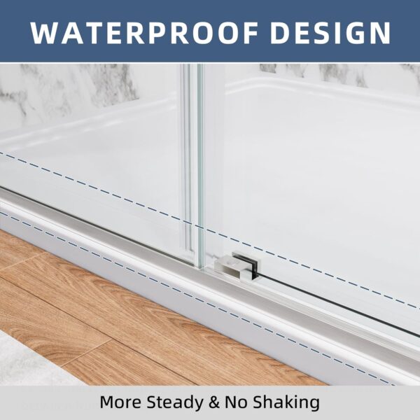 Semi-Framed 60’’W×75’’H Shower Door Bathroom Door Single Sliding Shower Door, SGCC Clear Tempered Glass, Stainless Steel Handle, 4-Inch Adjustable Width, Brushed Nickel