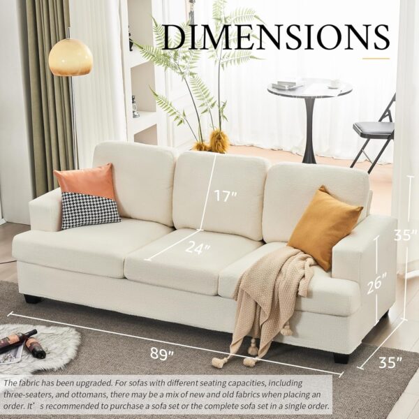 VanAcc 89 Inch Sofa, Comfy Sofa Couch with Extra Deep Seats, 3 Seater Sofa- Modern Sofa Couch, Couch for Living Room Apartment Lounge, Offwhite Bouclé