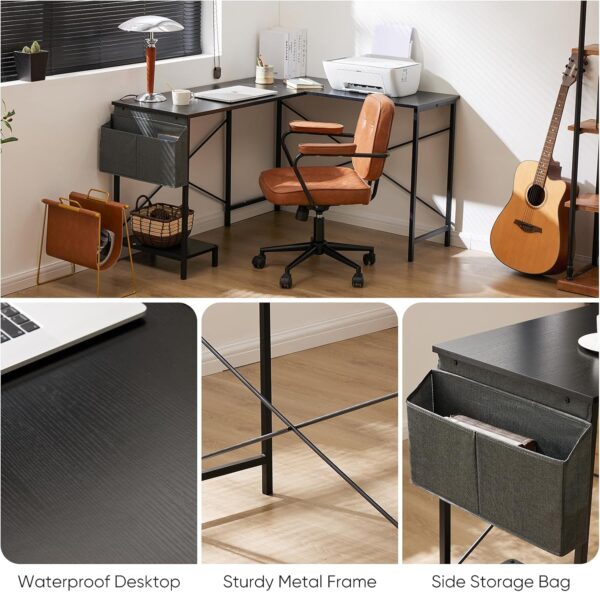 Sweetcrispy L Shaped Desk - Computer Desk Corner Desks Gaming Desk PC Table with CPU Stand Side Bag for Home Office Dorm Sturdy Writing Workstation, Black, 50-Inch