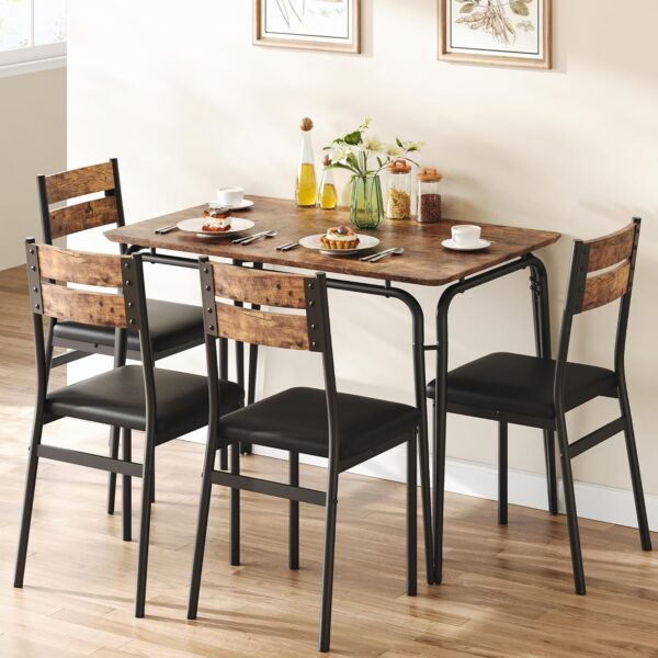IDEALHOUSE Dining Table for 4, Small Table and Chairs Set of 4, Dinette Set for 4, Dinner Table Set, 5 Piece Kitchen & Dining Room Sets for Small Space, Apartment (Vintage, Dining Table with 4 Chairs)
