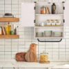 RUSTOWN Farmhouse Wall Storage Cabinet with Two Barn Door, Rustic Mounted Medicine Cabinet with Adjustable Shelf and Towel Bar, 3-Tier Wood Cabinet for Kitchen, Bathroom, Living Room (Vintage White)