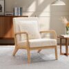 ELUCHANG Mid-Century Modern Chair,Accent Chair with Lumbar Pillow,Upholstered Armchair,Linen Fabric Comfy Reading Chair, Lounge Side Chair for Living Room Bedroom Apartment,Easy Assembly