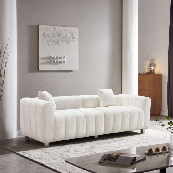 87.4" Modern 3 Seater Sofa Couch for Living Room, Mid Century Fluffy Couches with Solid Wood Frame and 6 Legs for Bedroom, Apartment, Weight Capacity 750 LBS (White)