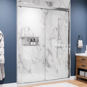 56-60 in. W x 76 in. H Double Sliding Shower Door, Chrome Semi-Frameless Glass Shower Door with 5/16 in. Tempered Clear Glass, Easy to Clean & Easy to Install