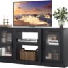 WLIVE Retro TV Stand for 65 inch TV, TV Console Cabinet with Storage, Open Shelves Entertainment Center for Living Room and Bedroom, Black