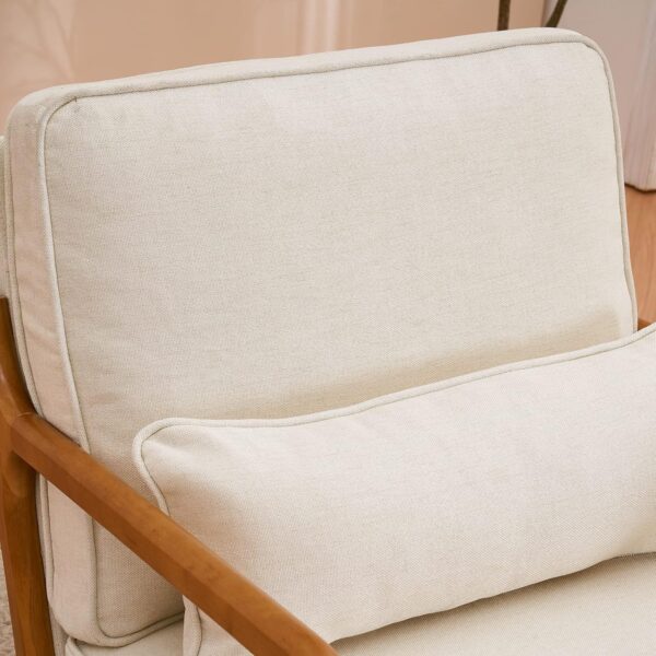 Karl home Accent Chair Mid-Century Modern Chair with Pillow Upholstered Lounge Arm Chair with Solid Wood Frame & Soft Cushion for Living Room, Bedroom, Balcony, Linen Beige (Low Back)