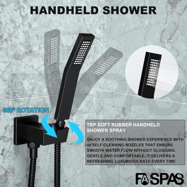 Shower System with Tub Spout, Wall Mounted Shower Faucet Set for Bathroom with 12 Inch Rain Shower Head and Handheld Shower Head Set, Matte Black