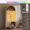 DWVO 71" Tall Arched Cabinet Kitchen Pantry with LED Light/Wood Kitchen Storage Cabinets with Tempered Glass Doors and Adjustable Shelves/Bookcase Cabinet with Storage for Kitchen, Dining- Natrual