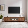 Walker Edison Walton Modern Fluted-Door Low Stand for TVs up to 80 Inches, 70 x 15.75 x 16 inches, Mocha