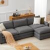 117" L Shaped Modern Sofa Modular Sectional Cloud Couch with Ottoman & Built-in Charging Ports & Cup Holders, 4-seat Deep Seat Sofa with Pillow for Living Room, Bedroom, and Apartment, Gray