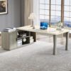 Tribesigns 78.7-Inch Executive Desk, L-Shaped Desk with Cabinet, Large Office Desk with Storage Shelves, Writing Table Desk Business Furniture Set for Home Office, Gray and Cream White