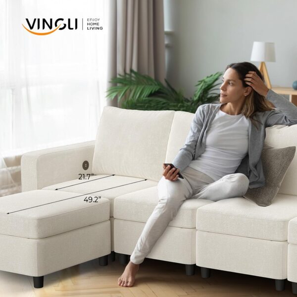 VINGLI 131.6"/108" Cream White Chenille Oversized Modular Sectional Sofa with Storage and USB Chargers, Comfy Sectional Sofa with 6 Seats, 6 Pieces Modern Couch Convertible Sleeper Bed for Living Room