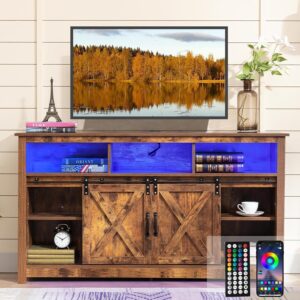 Vinctik 6&Fox 57” Wooden Farmhouse TV Stand for 60/65 inch TV,Double Layer Storage Entertainment Center TV Console Table,w Double-Row Sockets and 2 Sliding Barn Door,Media Cable Box(Vintage Brown)
