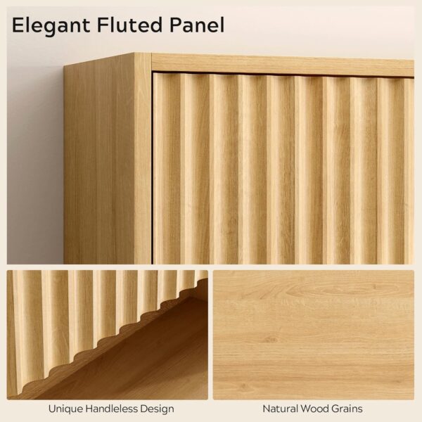 Fluted Bathroom Wall Cabinet, Wooden Medicine Cabinet Storage with Hanging Rod 2 Doors, Adjustable Shelf, Modern Wall Mount Large Floating Cabinet for Kitchen Laundry Room Natural Oak
