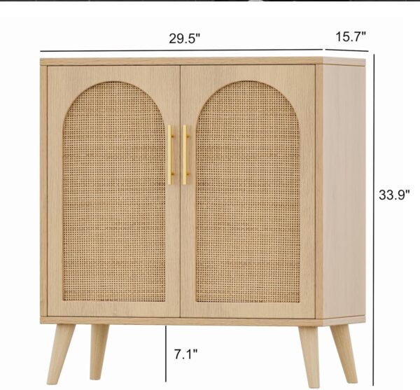 Rovaurx Rattan Storage Cabinet with Doors, Accent Bathroom Floor Cabinet, Modern Sideboard Buffet Cabinet for Living Room, Entryway, Dining Room and Kitchen, Natural BMGZ108M