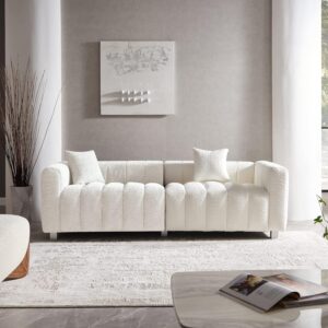 87.4" Modern 3 Seater Sofa Couch for Living Room, Mid Century Fluffy Couches with Solid Wood Frame and 6 Legs for Bedroom, Apartment, Weight Capacity 750 LBS (White)