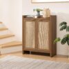 SICOTAS Shoe Cabinet, 24 Pair Shoe Storage Organizer Cabinet, 41" Tall Rattan Shoe Cabinet with Doors and Shelves, 6-Tier Farmhouse Boho Wooden Storage Cabinet for Entryway Hallway Closet