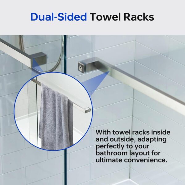 WOODBRIDGE Frameless Bathtub Shower Doors 56-60" Width x 62" Height with 3/8"(10mm) Clear Tempered Glass, 2 Ways Opening & Double Sliding in Brushed Nickel Finish
