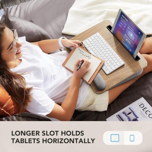 HUANUO Portable Lap Laptop Desk with Pillow Cushion, Fits up to 15.6 inch Laptop, with Anti-Slip Strip & Storage Function for Home Office Students Use as Computer Laptop Stand, Book Tablet