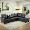 Leather Sectional Couch Sofa, Modern Nail-Head Design L Shaped Sectional Sofa for Living Room, 4 Seat L Couch with Cup Holder for Bedroom, Black ZA