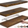 BAYKA Floating Wood Shelves - Wall Mounted for Bathroom,Bedroom,Living Room,Kitchen,Small Hanging Shelf for Books/Storage/Room Decor with 22lbs Capacity(Rustic Brown,Set of 3,15.7inch)