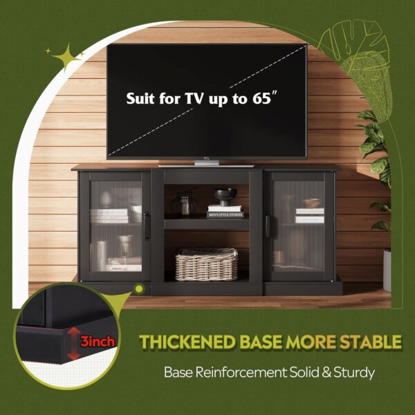 WLIVE Retro TV Stand for 65 inch TV, TV Console Cabinet with Storage, Open Shelves Entertainment Center for Living Room and Bedroom, Black
