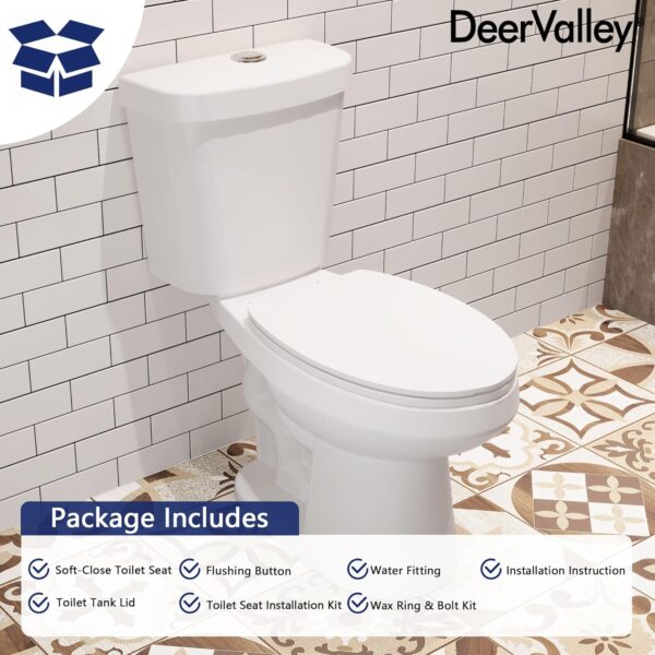 DeerValley Elongated Two-Piece Toilets for Bathrooms, ADA Height 17.5" Comfort Chair Height Toilet Bowl With Soft Close Seat, Dual Flush Toilet 1.1/1.6 GPF and MaP 1000g, 12” Rough in White Toilet