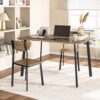 Kitchen Dining Table Set for 4, Modern Rectangular 5 Piece Dining Room Table and Chairs Set, Brown Wooden Metal Table Set for Family Dinner, Party, Afternoon Tea and Work (Curved Moon)