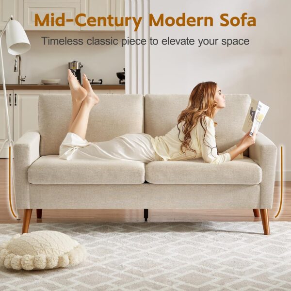 WEUP 68" Loveseat Sofa Oatmeal Fabric Couch, Mid Century Modern Love Seat Couches for Living Room, Small Couch for Bedroom Office, Comfy Loveseat with Spring Cushion, Solid Wood, Tool-Free Assembly