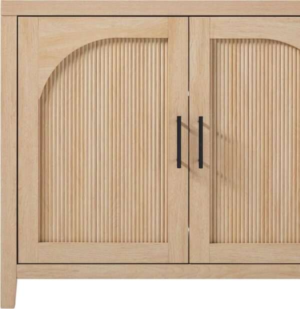 Walker Edison Modern 70" Reeded Sideboard, Credenza with Doors for Kitchen, Dining Room, Media and Game Storage, Buffet Cabinet with Cord Management, 16" D X 30" H, Coastal Oak