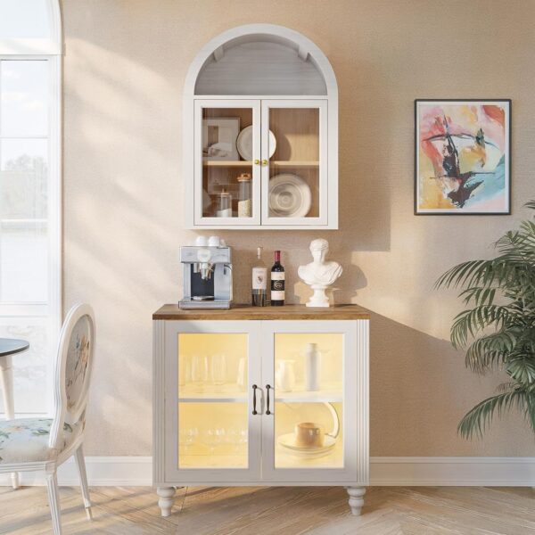Arched Wall Cabinet,Glass Display Wall Mounted Cabinet with Tempered Glass Doors, Floating Cabinet with Adjustable Shelves for Bathroom,Living Room, Kitchen