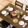 DKLGG Dining Table Set for 4, 43.3" Dining Room with 4 Upholstered PU Leather Chairs, Modern Wood Table and Chairs Set, 5-Piece Dinette Breakfast Nook, Small Places, Brown
