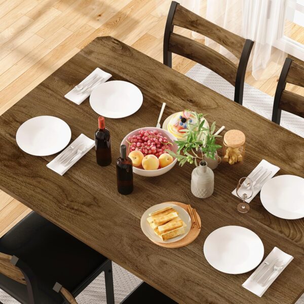 DKLGG Dining Table Set for 4, 43.3" Dining Room with 4 Upholstered PU Leather Chairs, Modern Wood Table and Chairs Set, 5-Piece Dinette Breakfast Nook, Small Places, Brown