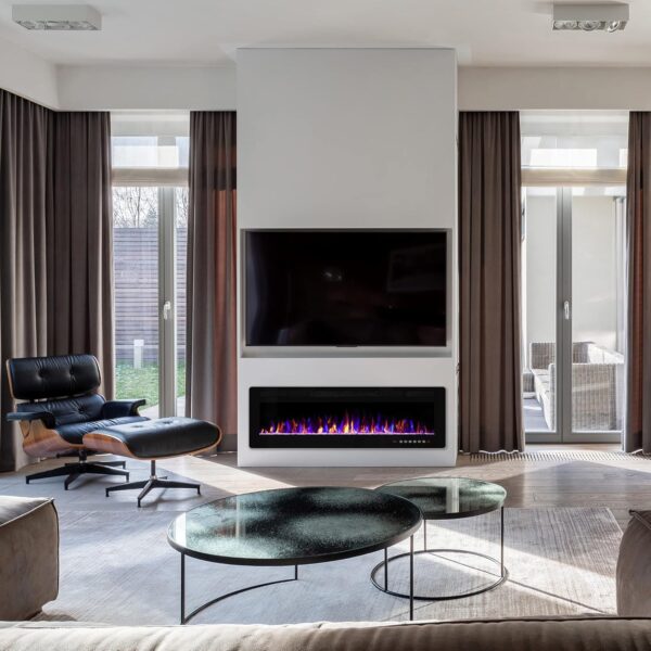 60 inches Electric Fireplace Recessed and Wall Mounted, Fireplace Heater and Linear Fireplace, with Timer, Remote Control, Adjustable Flame Color, 750w/1500w, Black