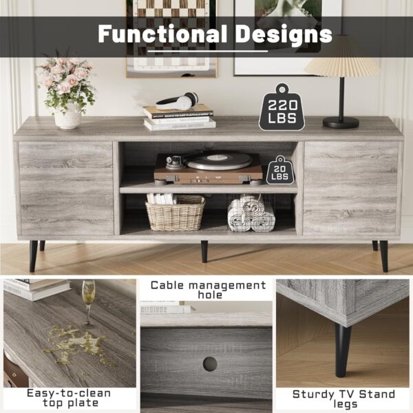 Flamaker TV Stand, 58 Inch Entertainment Center with 2 Doors and 2 Storage Cabinets for TV up to 65 inch, TV Console Table for Living Room, Bedroom, Office (Light Gray)