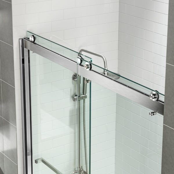 WOODBRIDGE Frameless Bathtub Shower Doors 56-60" Width x 62" Height with 3/8"(10mm) Clear Tempered Glass, 2 Ways Opening & Double Sliding in Brushed Nickel Finish
