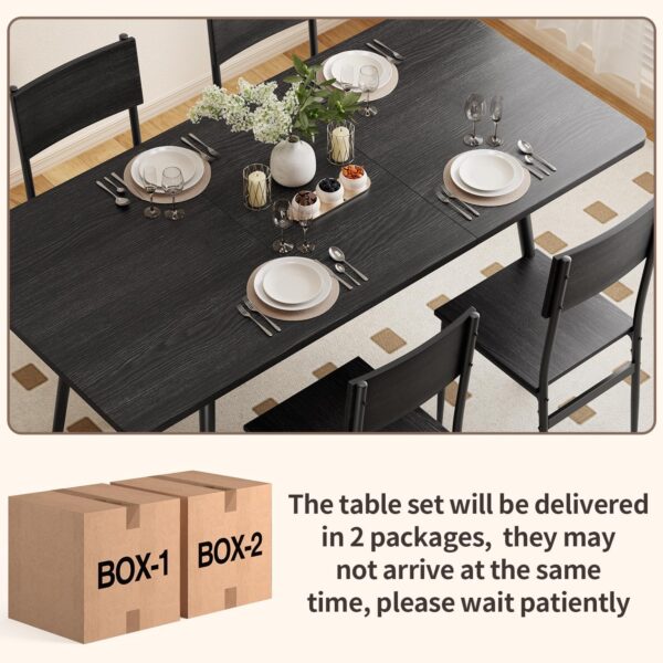 7-Piece Dining Table for 4-6, 63” Large Extendable Dining Table Set for 6, Kitchen Table Set for Apartment and Living Room, Black
