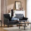 chairus Mid-Century Modern 74.5" Faux Leather Sofa, 3 Seater Tufted Upholstered Couch with High Back & Nailhead Trim, Chesterfield Sofa for Living Room Bedroom Apartment Office, Black PU