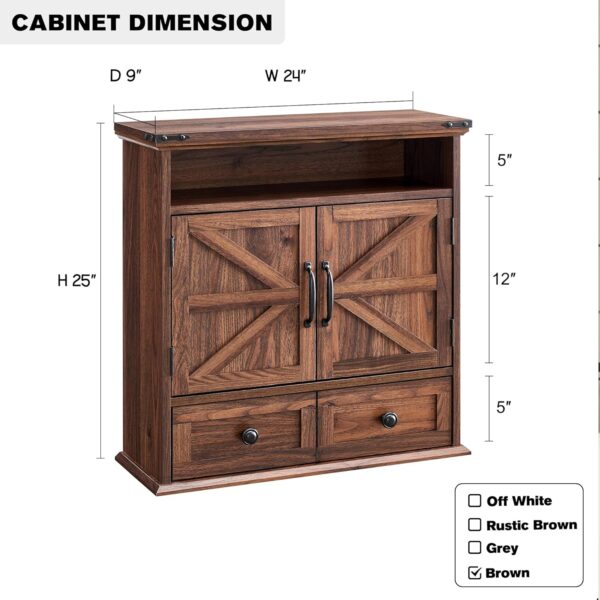 Bathroom Wall Cabinet, Farmhouse Medicine Cabinet, 24" Wide Bathroom Cabinet with Drawer, Adjustable Shelf, Double Barn Doors, Storage Cabinet for Bathroom, Kitchen, Living Room, Brown